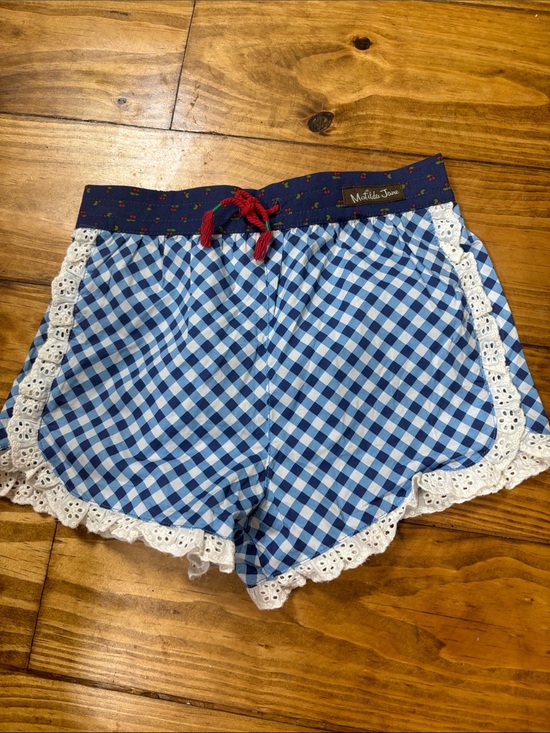 Matilda Jane Other - Matilda Jane Size 4 Blue & White Gingham Shorts w/Cherry Waistband